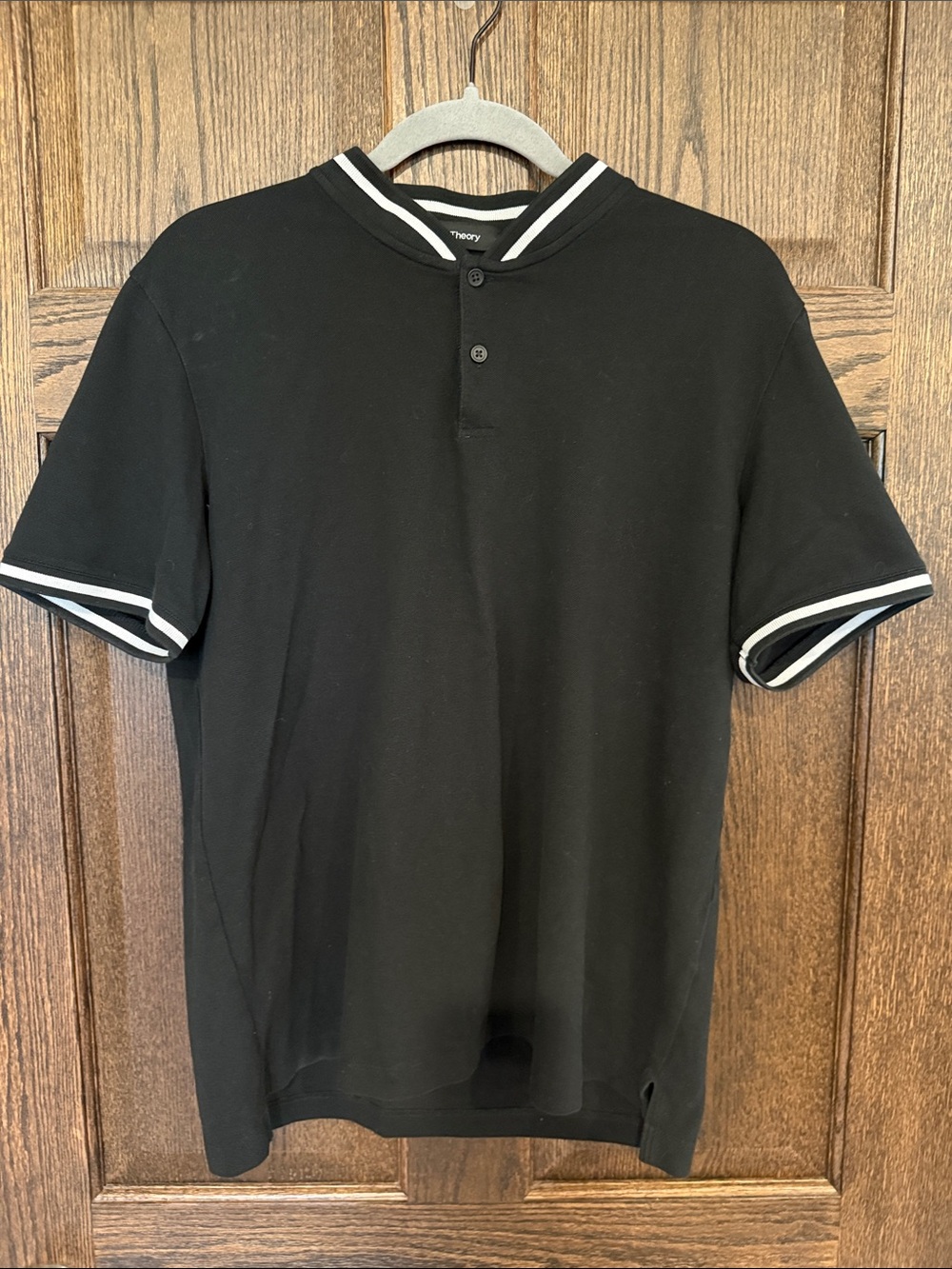 Theory Black Polo with White Contrast Trim Size Large
